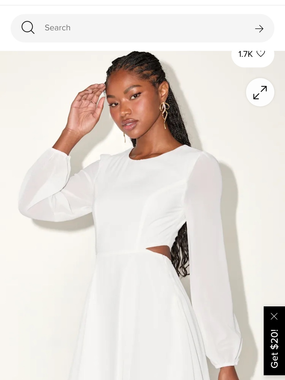 Lulu's White Long-Sleeve Midi Dress with Side Cutout